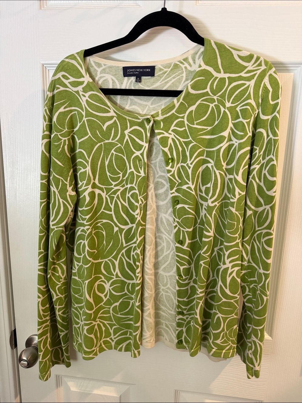 Jones New York Olive Green and White Floral Cardigan